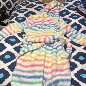 Pottery Barn Teen Multi-Color Rainbow Stripe Plush Kids Robe